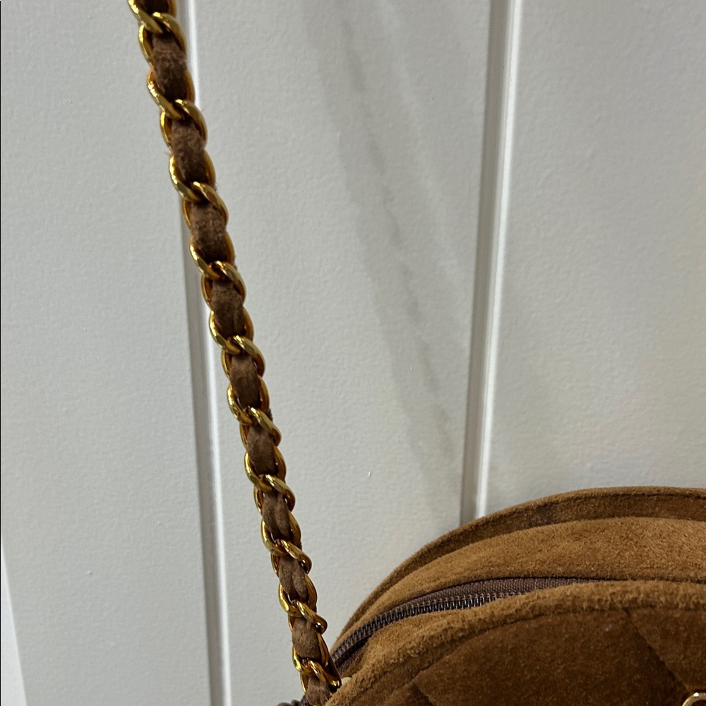 Brown Quilted leather /suede Crossbody Bag with studs - Picture 3 of 7